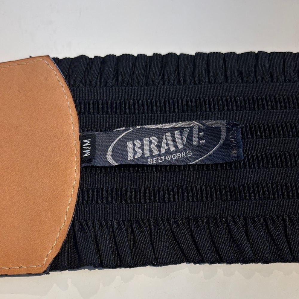 Brave Beltworks wide Black leather elasticized belt size M NWOT - Picture 10 of 12
